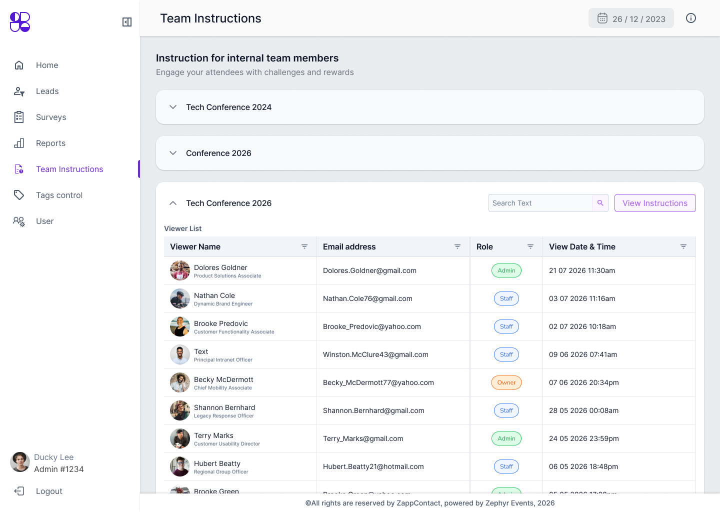 Exhibitor team onboarding screen