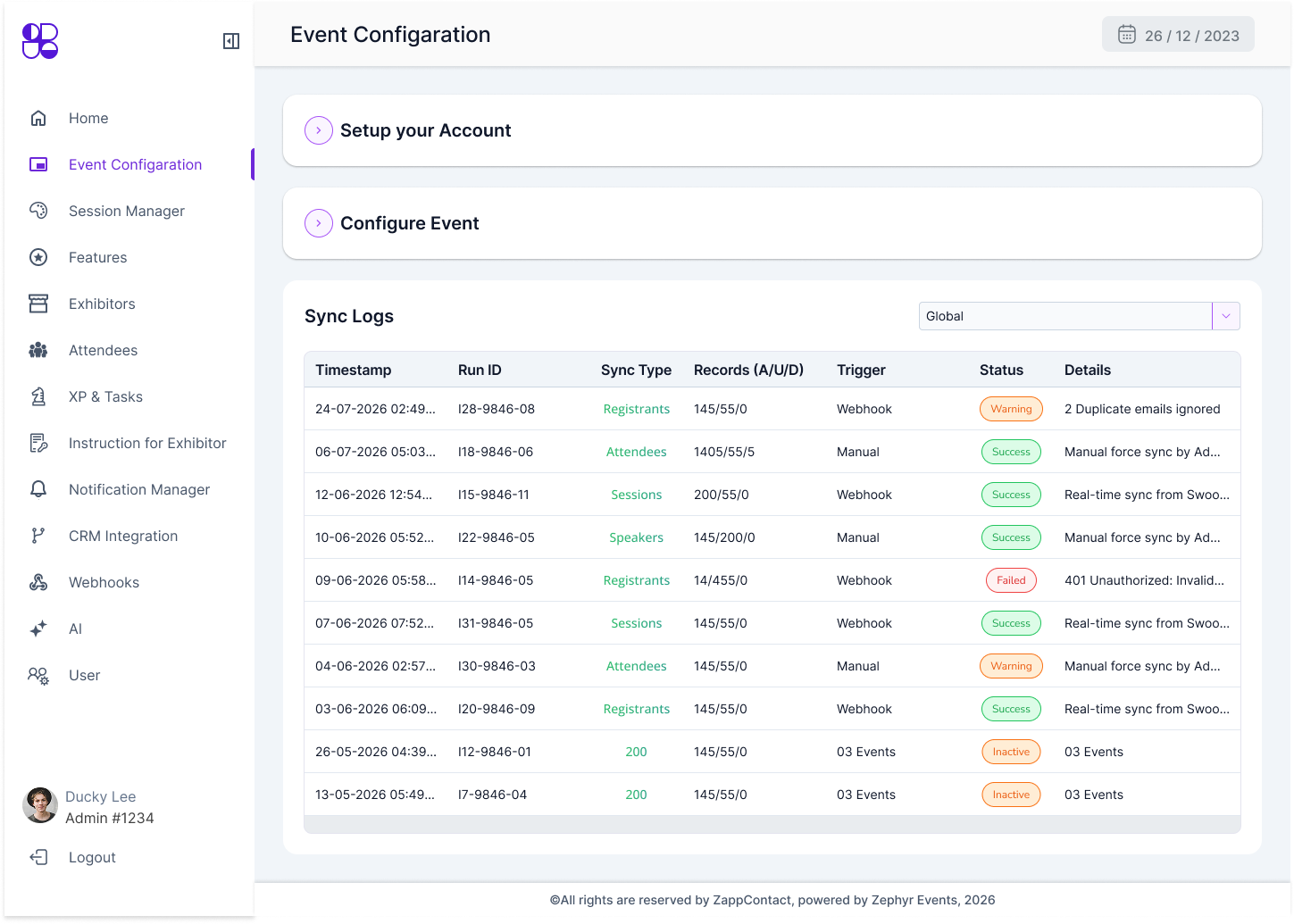 Swoogo to ZappContact field mapping interface